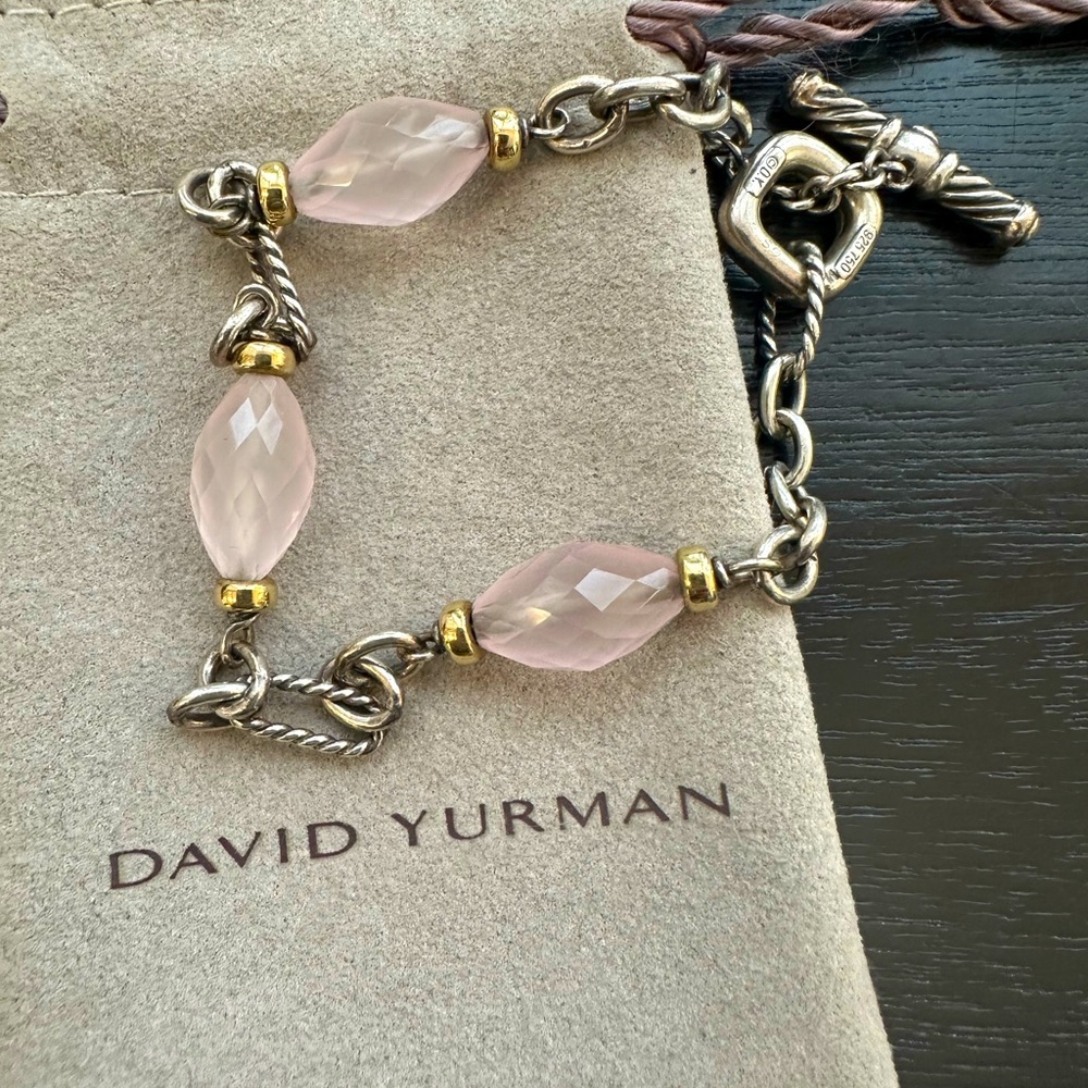 David Yurman Figaro Sterling Silver/ 18k gold Rose Quartz Bracelet